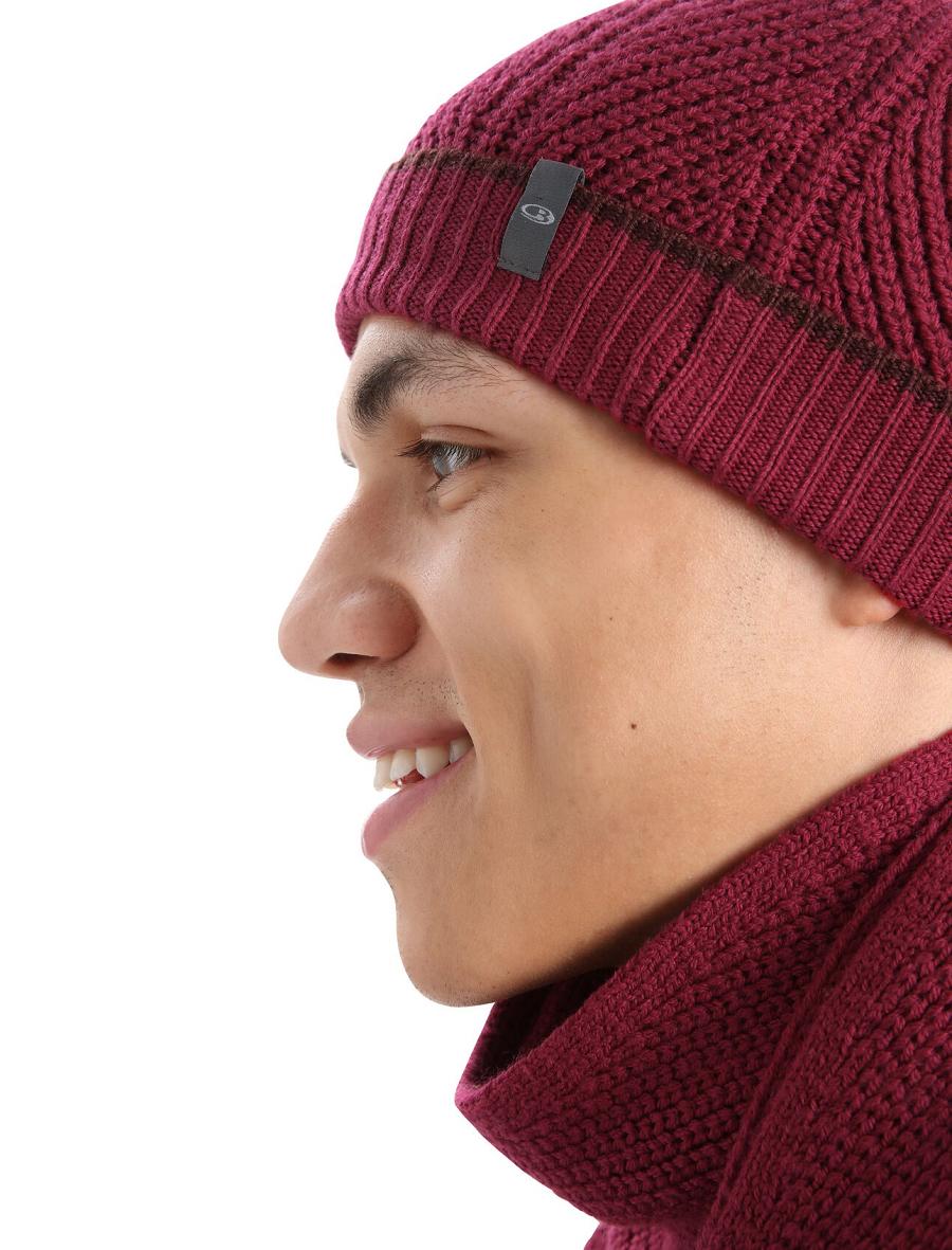 Cherry / Espresso Men's Icebreaker Unisex Merino Waypoint Beanie Hats | USA 1092HAPK